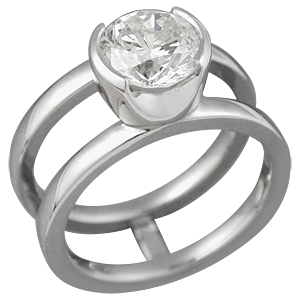 Modern Scaffolding Engagement Ring with Round Diamond and Two Cutout Head