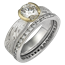 Mokume Solitaire Tapered Engagement Ring with Gold Head Bridal Set