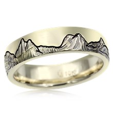 Mountain Wedding Band With Three Ranges - top view