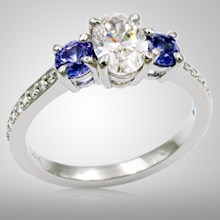 Three Stone Oval And Round Stones Engagement Ring