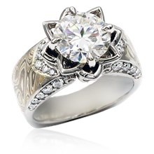 Elegant Lotus Carved Curls Engagement Ring