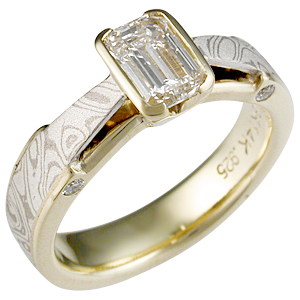 Mokume Diamond Engagement Ring