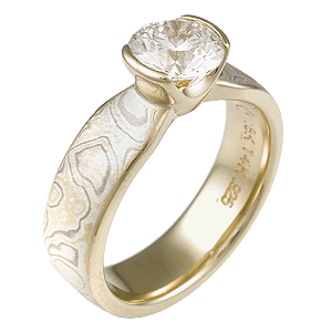 Summer Mokume Solitaire Tapered Engagement Ring