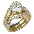 Carved Wave Engagement Ring in Yellow Gold