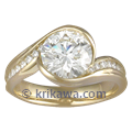 Carved Wave Engagement Ring in Yellow Gold