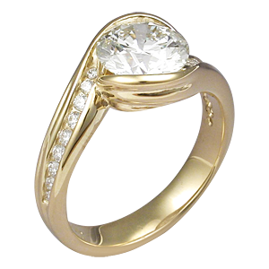 Carved Wave Engagement Ring in Yellow Gold