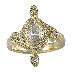 Marquise Pave Engagement Ring in Yellow Gold