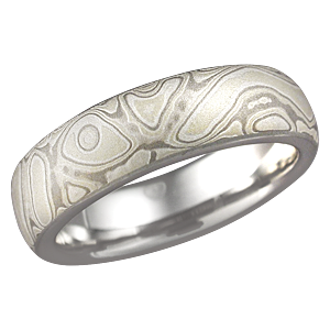Winter Mokume Band with Rounded Profile, Matte, Light Etch