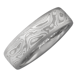White Mokume Wedding Band with Flush Edge