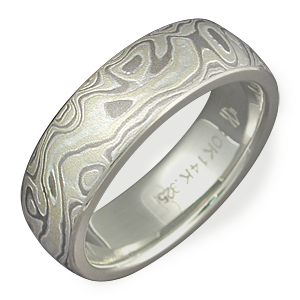 Winter Mokume Wedding Band in Green Gold, Matte, Light Etch