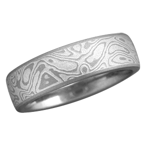 White Mokume Wedding Band with Light Etch