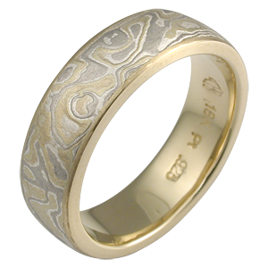 Summer Mokume Wedding Band with a Light Etch