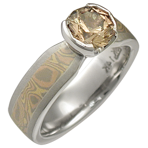 Trigold Mokume Solitaire Tapered Engagement Ring