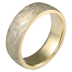 Summer Mokume Wedding Band in 18K Yellow Gold