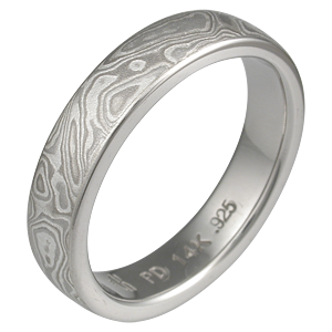 Platinum Mokume Wedding Band with Light Etch