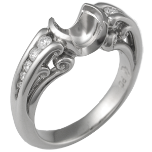 Carved Curls Engagement Ring with Tapering Stones