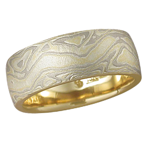 Summer Mokume Wedding Band, Yellow Gold Liner