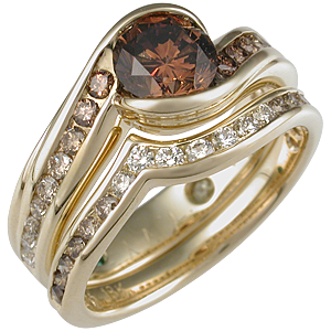 Carved Wave Bridal Set with Champagne Diamonds