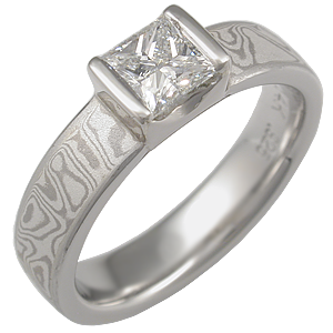 Mokume Princess Solitaire Engagement Ring with 0.47 Ct