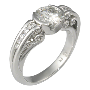 Carved Curls Engagement Ring with Moissanite