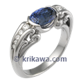 Carved Curls Engagement Ring with Oval Blue Sapphire