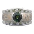 Bicolor Sapphire Mokume Solitaire Straight Engagement Ring and Enhancer Bicolor Sapphire Mokume Solitaire Straight Engagement Ring and Enhancer