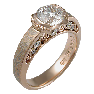 Champagne Mokume Curls Engagement Ring with 1.00 Ct Diamond