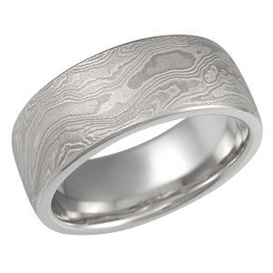 Unusual Platinum Mokume Gane Wedding Band