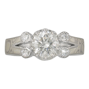Winter Mokume Blossom Engagement Ring with 0.90 Ct