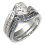 Carved Wave Engagement Ring and Blue Sapphire Wedding Band
