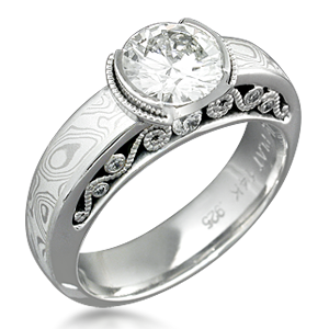 Mokume Bezel Unique Engagement Ring