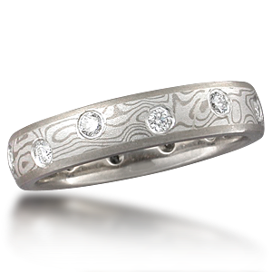 Unique Mokume and Diamond Wedding Ring