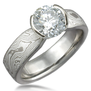 Bezel Set Mokume Unique Engagement Ring
