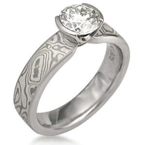 Unique Diamond and Mokume Engagement Ring
