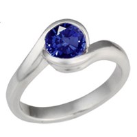 Carved Wave Light Engagement Ring with Blue Sapphire