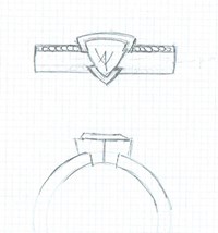 trillion diamond engagement ring sketch