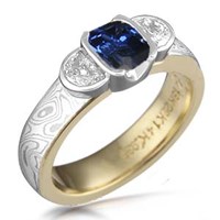 mokume three stone half moon engagement ring