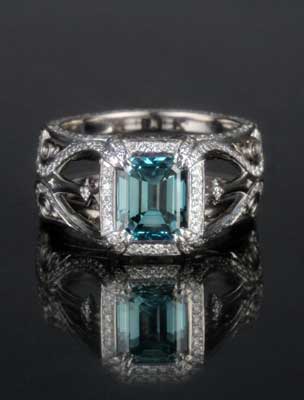 Belle Epoque Custom Scaffold Engagement Ring with Blue Diamond