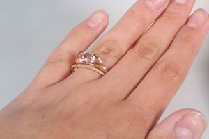 carved branch and diamond wedding band on hand