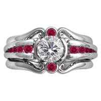 Carved Curls Engagement Ring and Enhancer with Rubies