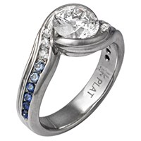 Carved Wave Engagement Ring with Graduating Blue Sapphires