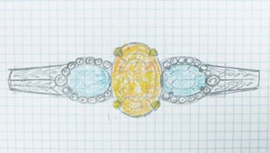 three stone engagement ring sketch