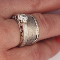 Mokume Curls Engagement Ring with Mokume Diamond Channel Wedding Band PV