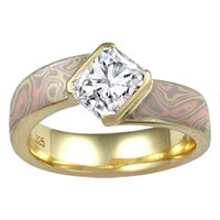 Trigold Mokume Angled Wave Engagement Ring
