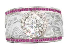 pink sapphire and diamond mokume ring
