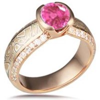 Mokume Diamond Silhouette Round Sapphire Engagement Ring
