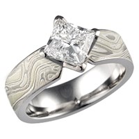 Mokume Engagement Ring with Princess Diamond