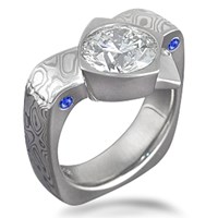 Mokume Crossover Ring with Side Sapphires