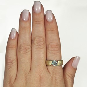 Mokume Wave Engagement Ring with Diamond on hand