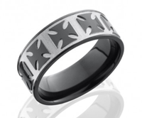 black mens wedding band with custom pattern etched